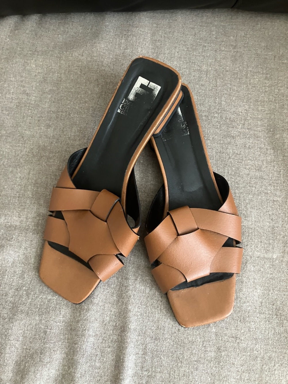 Source Unknown Cognac Braided Leather Slide Mules